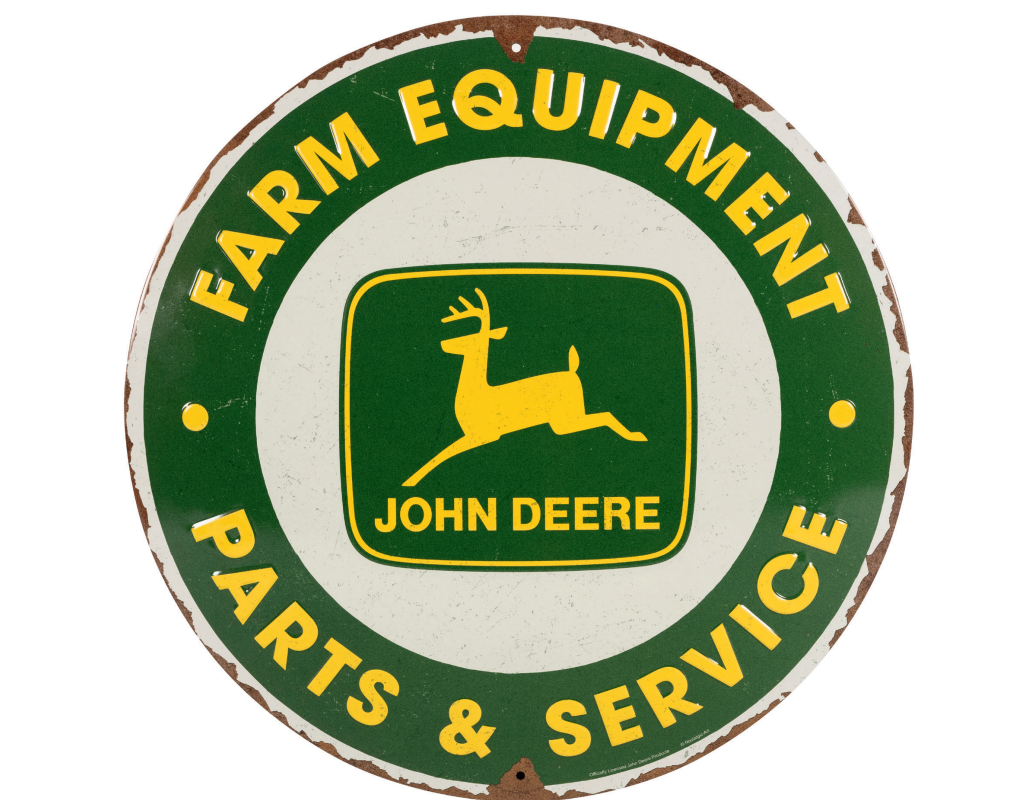John Deere Round Tin Sign "Parts & Service"